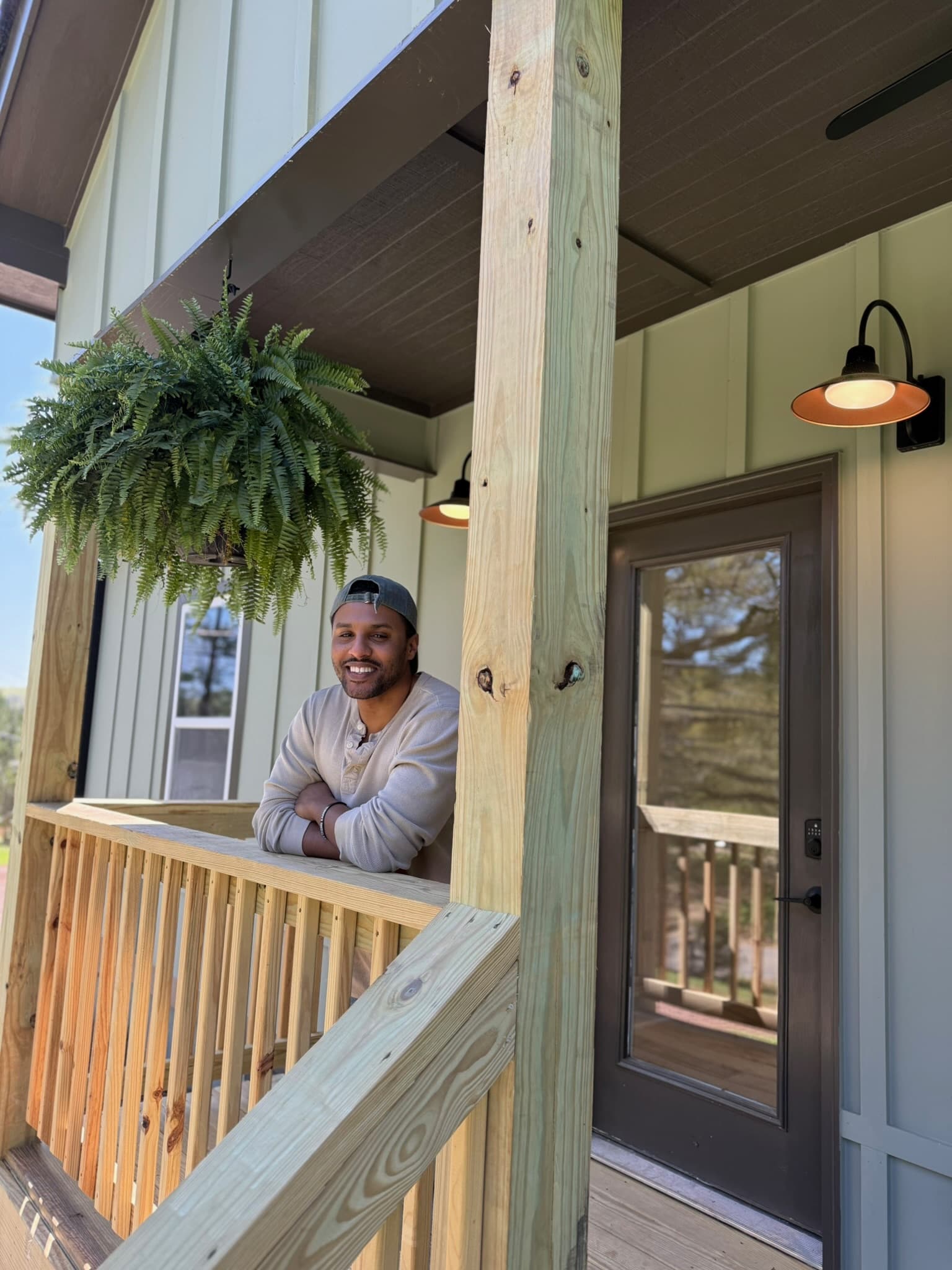 Custom porch with modern lighting